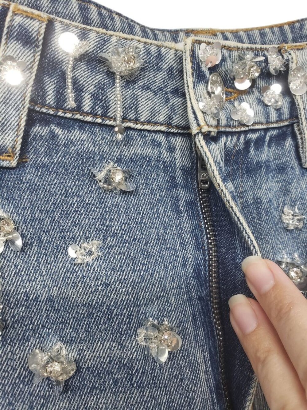 NEW Simkhai $695 Zealand Jeans Hollywood Blue Crystal Embellished Sequin Bling - Picture 14 of 16